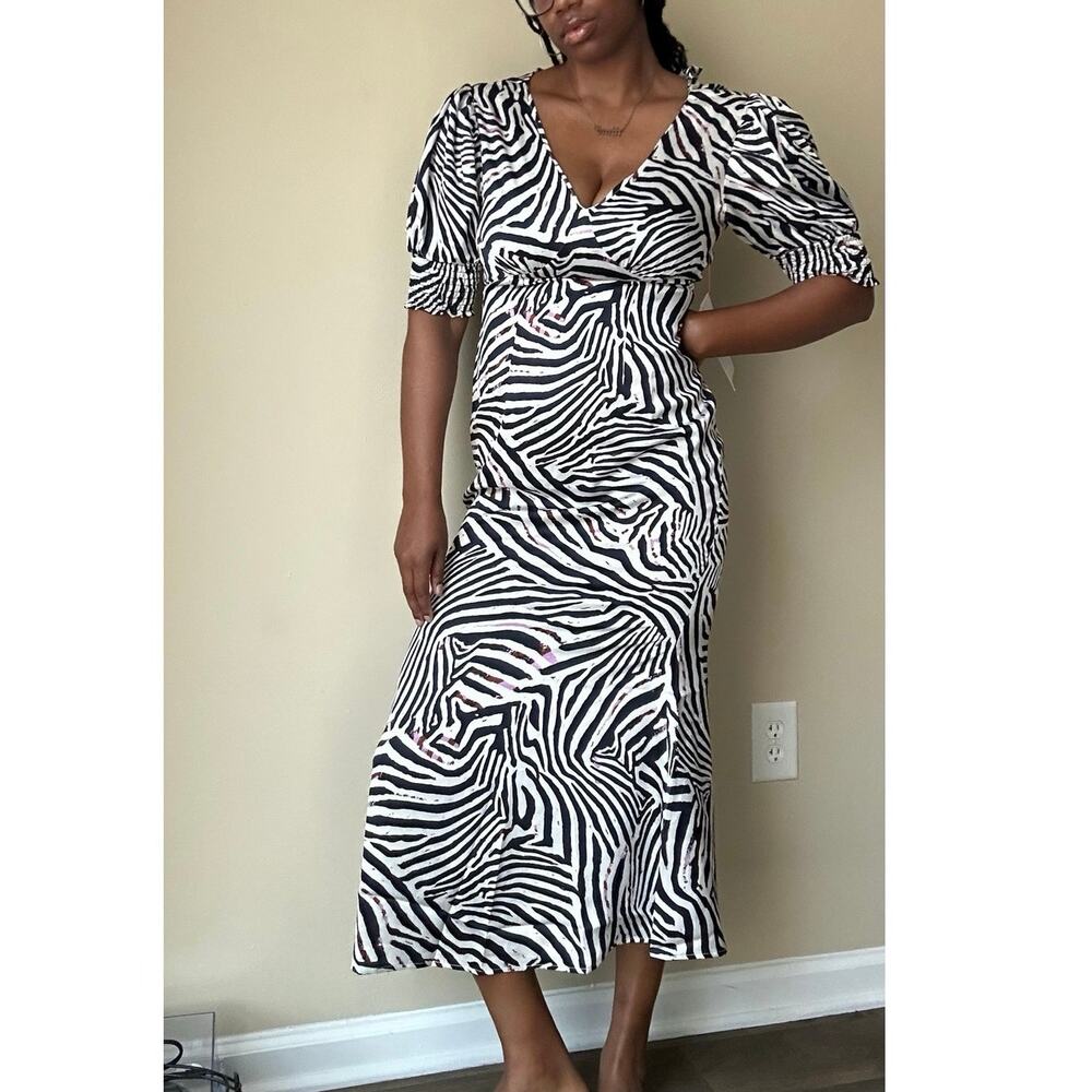 Never Fully Dressed Zebra May Puff Sleeve Maxi Dress US Size 6